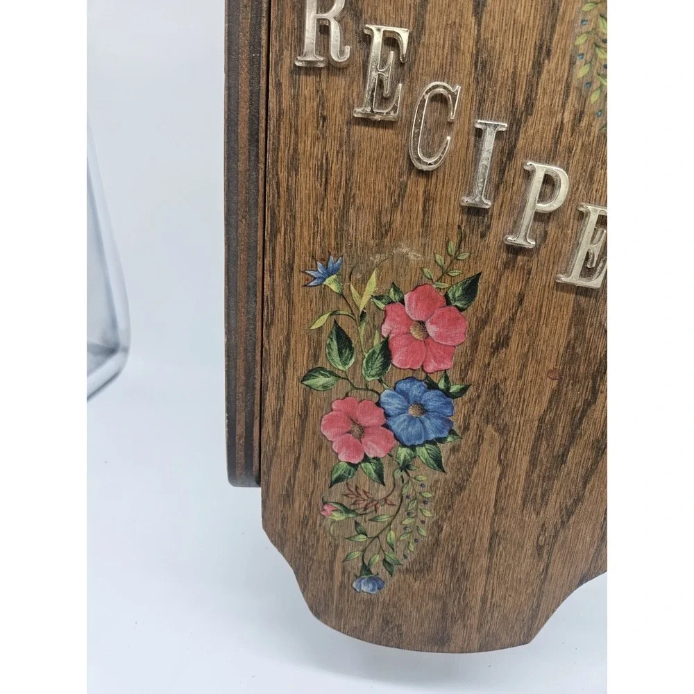 Vintage Wall Mounted Wooden Recipe Box w Fold-out Door